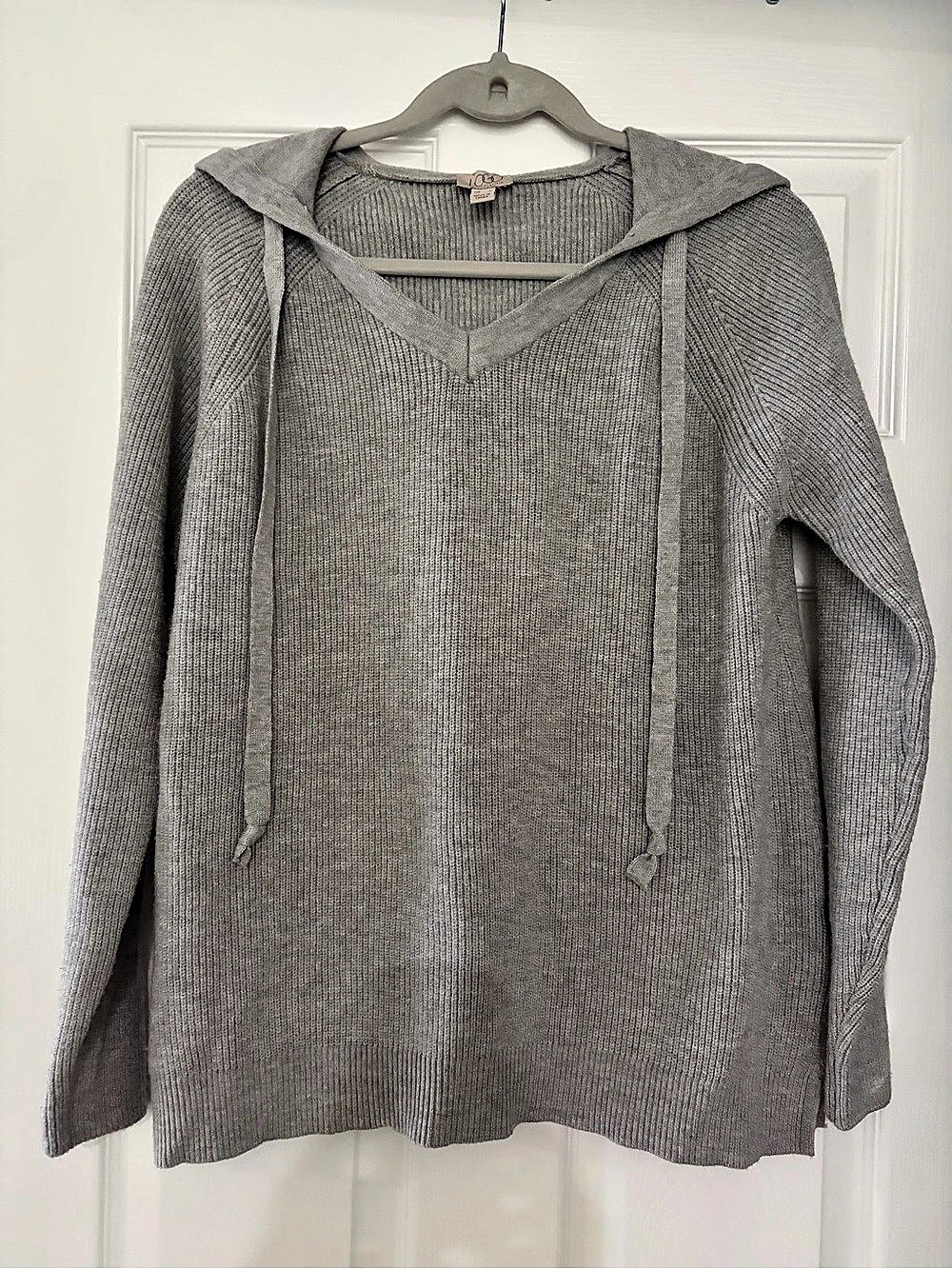 Lori Goldstein Gray Hooded Sweater Size Large Like New